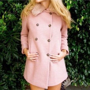 Zara light pink taupe pea coat with fur collar XS